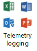 Ícone do registo de telemetria nas aplicações do Office.
