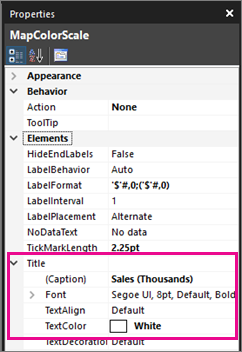 Captura de tela que mostra como configurar o título de uma legenda.