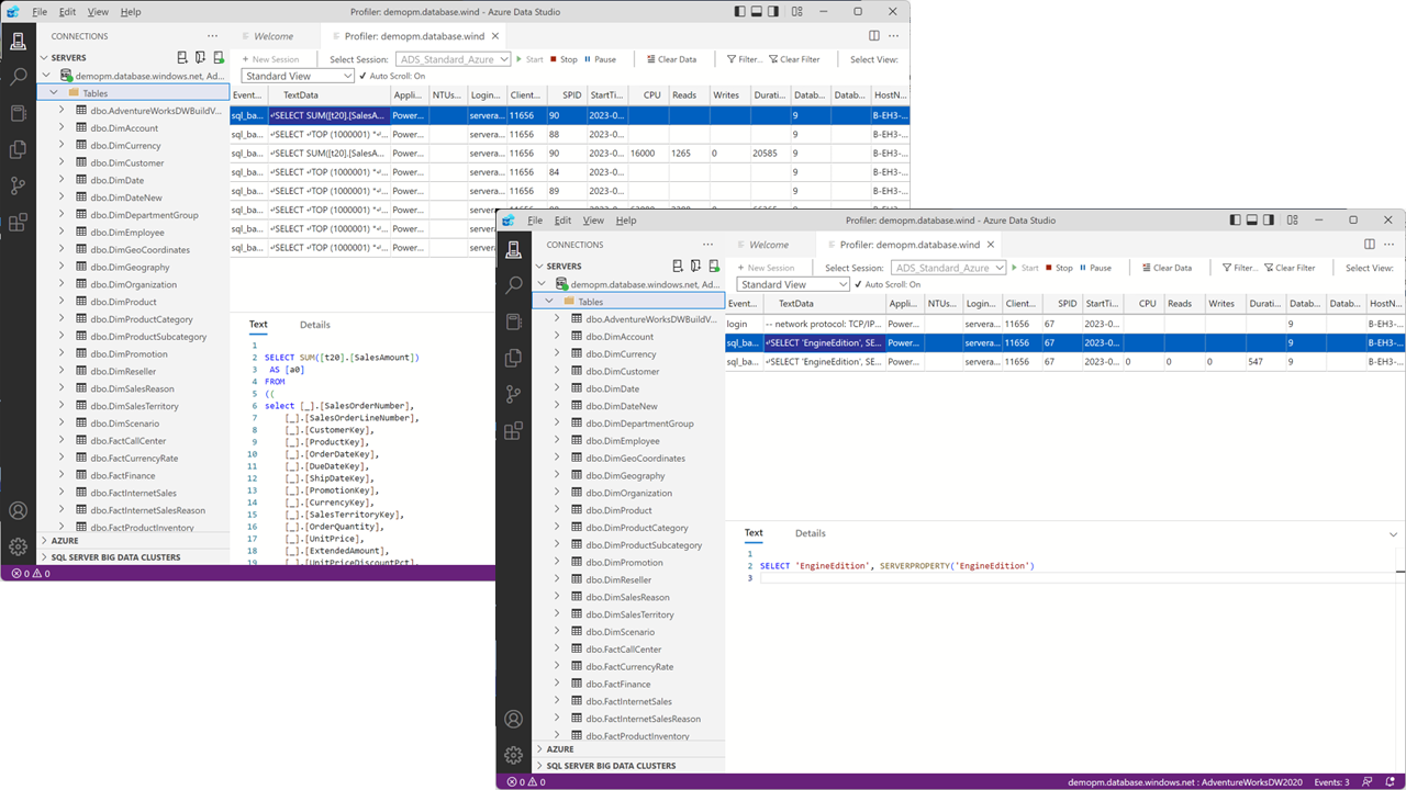 Captura de ecrã das consultas DAX.