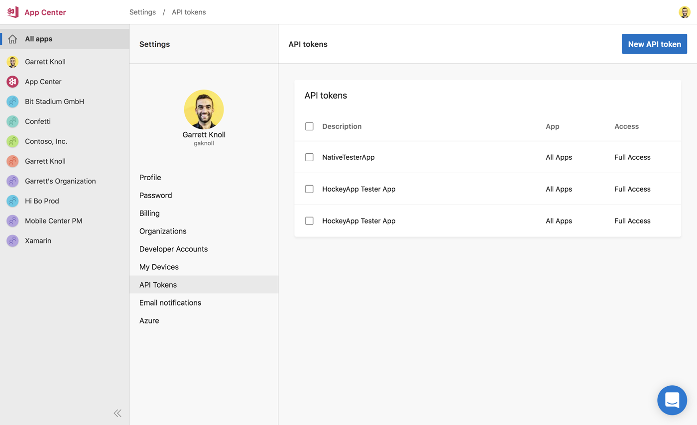 Obtenha sua chave de API do App Center