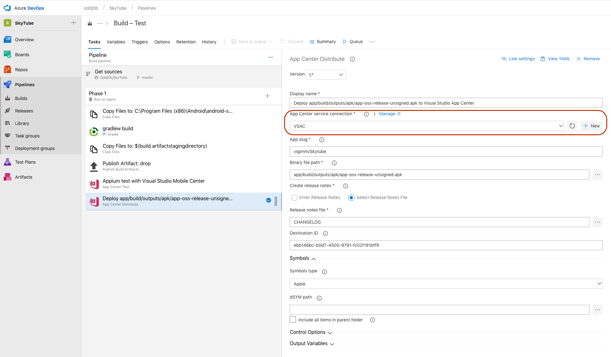 Criar uma conexão com o App Center