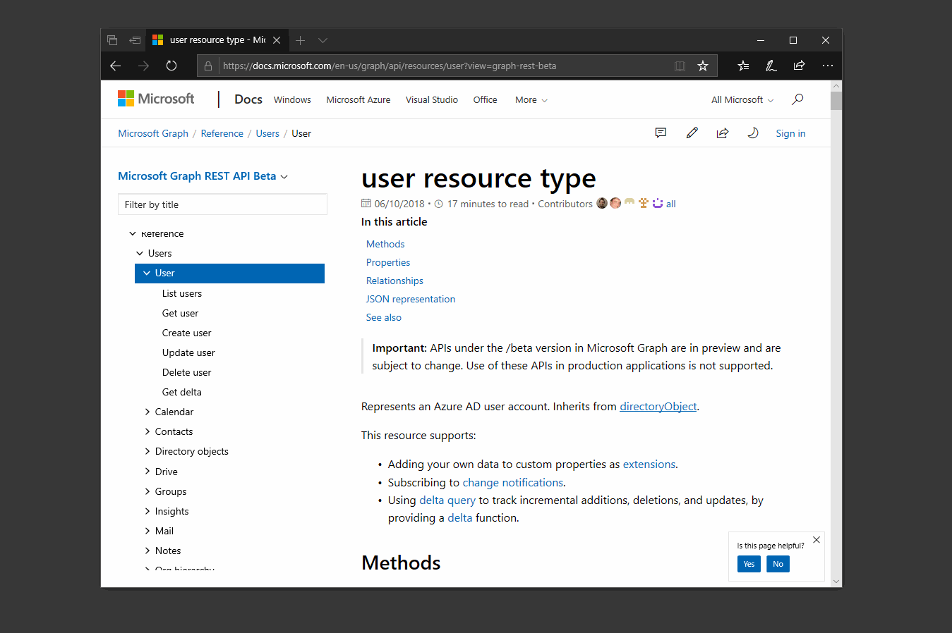 Alternador de versão para a documentação de referência do Microsoft Graph