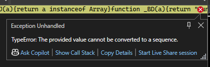 Interrupção do depurador do Visual Studio devido a uma exceção JavaScript durante o logout