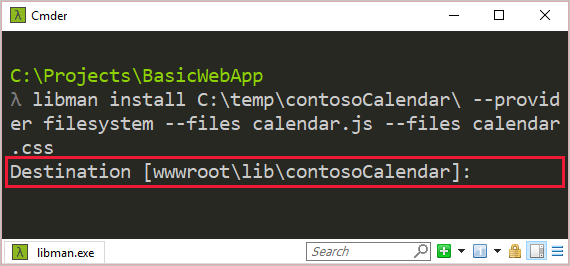 Comando de instalação do libman - destino