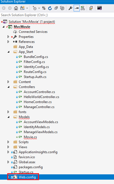 Captura de tela que mostra a janela Gerenciador de Soluções e a configuração de ponto da Web está selecionada e circulada em vermelho.