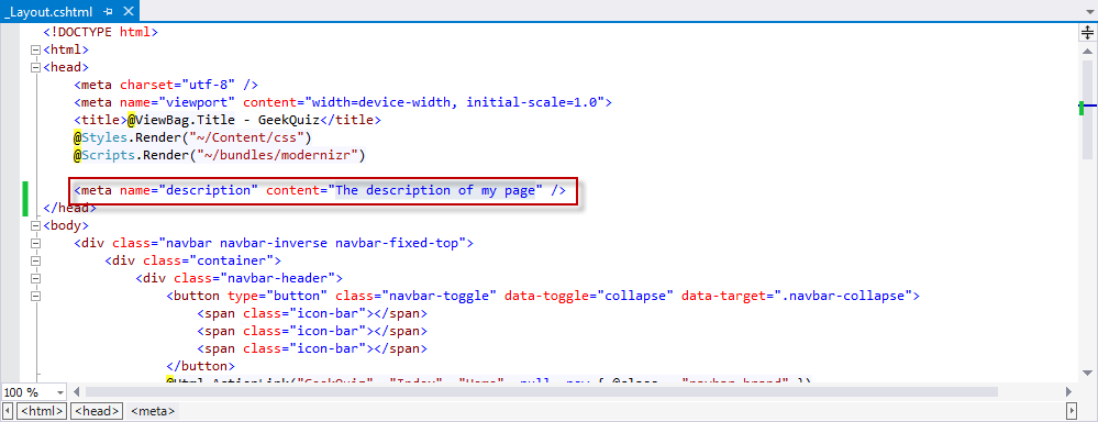 Meta tag adicionada automaticamente na página _Layout Meta tag adicionada automaticamente na página _Layout