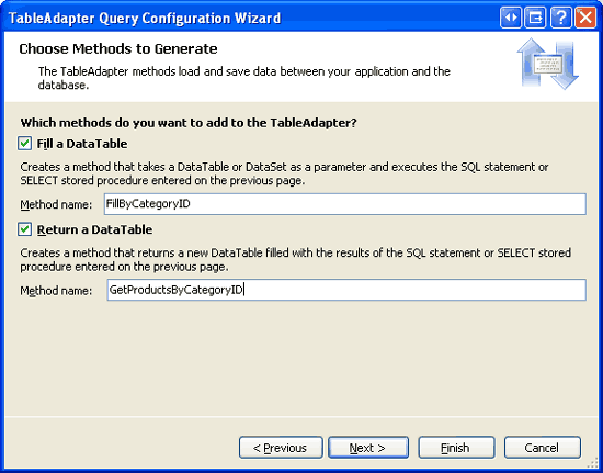 Nomeie os métodos FillByCategoryID e GetProductsByCategoryID