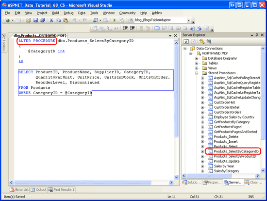 O procedimento armazenado Products_SelectByCategoryID foi adicionado ao banco de dados