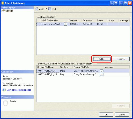 Anexe o NORTHWND. Banco de dados MDF da pasta App_Data