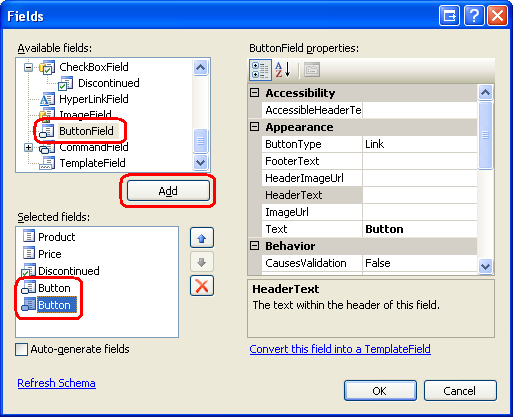 Adicionar Dois Campos de Botão ao GridView