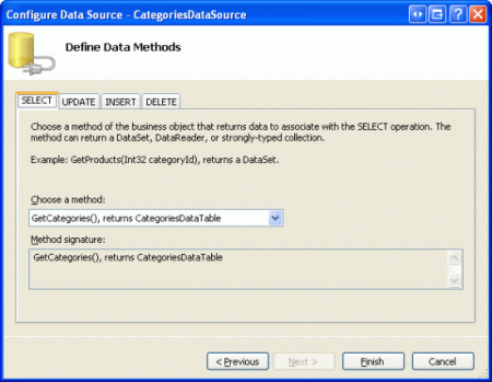 Associar o ObjectDataSource ao método GetCategories() de CategoriesBLL