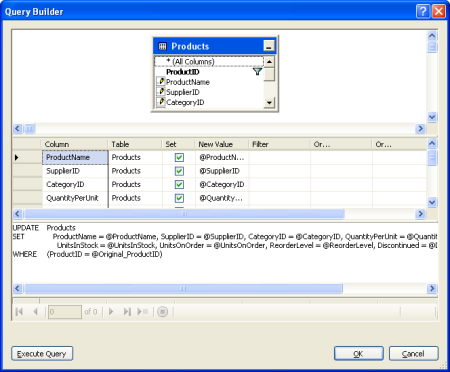 Configurar as instruções INSERT, UPDATE e DELETE no Construtor de Consultas