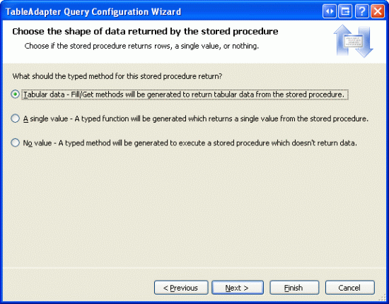 Indicar que o procedimento armazenado retorna dados tabulares