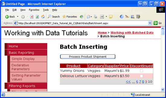 Os novos produtos podem ser encontrados na última página do GridView