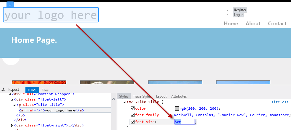 Alteração de valores CSS no Inspetor de páginas Alteração de valores CSS no Inspetor de páginas