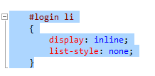 Reestilizando os links de login Captura de tela de Style.css reestilizando os links de login para exibição horizontal.