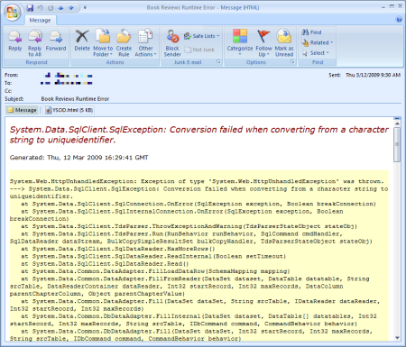 Captura de tela que mostra como configurar o ELMAH para enviar detalhes do erro por email.