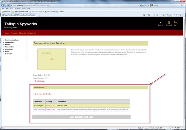Captura de tela que mostra as revisões do cliente.