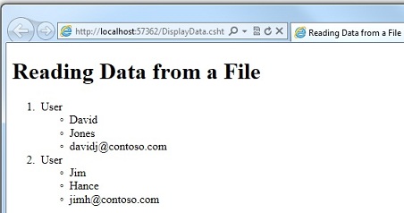 Captura de tela da janela do navegador mostrando os dados dos dados do arquivo ponto t x t de dados exibidos em uma matriz.