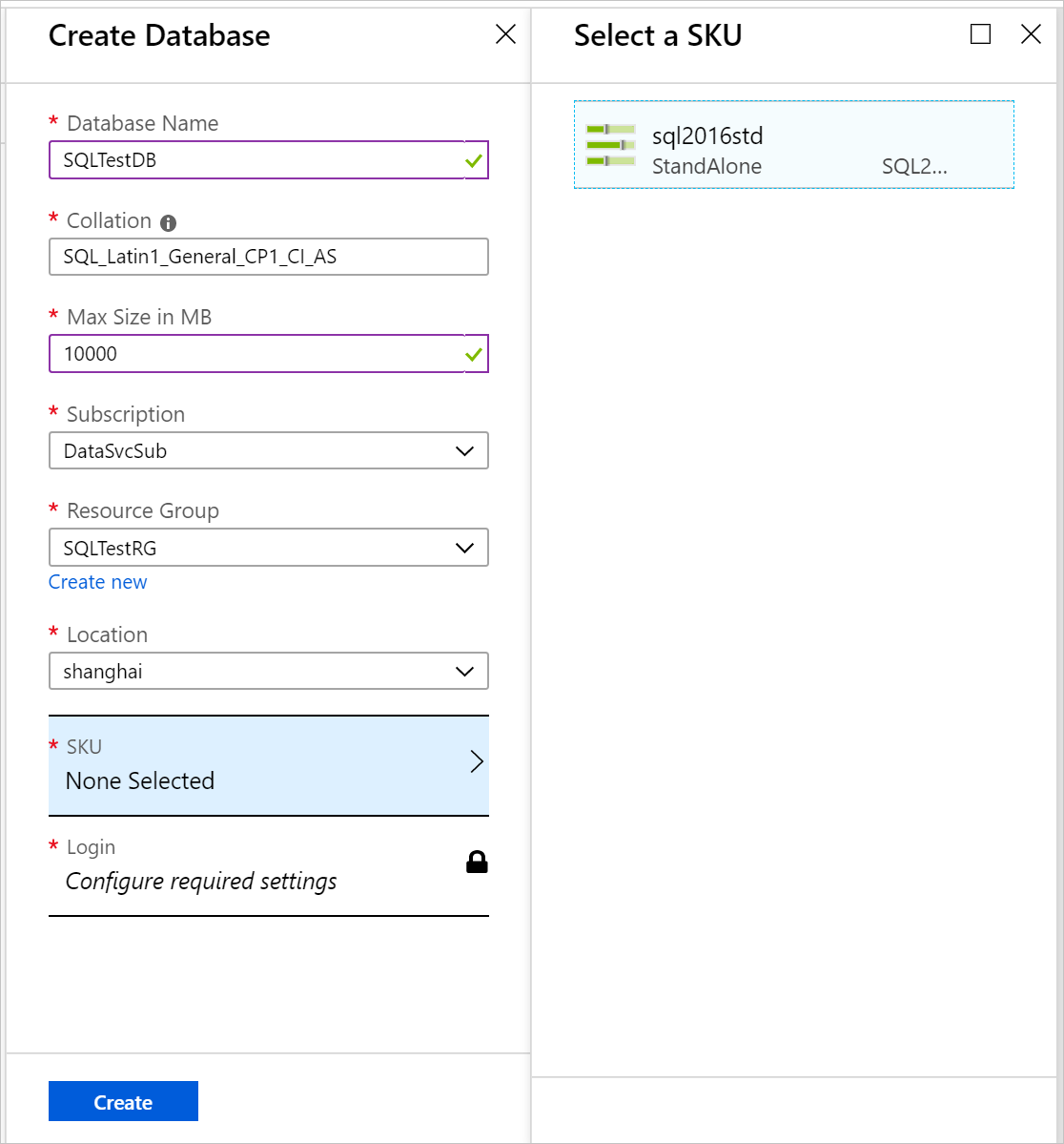 Criar Banco de Dados no portal do usuário do Azure Stack Hub.