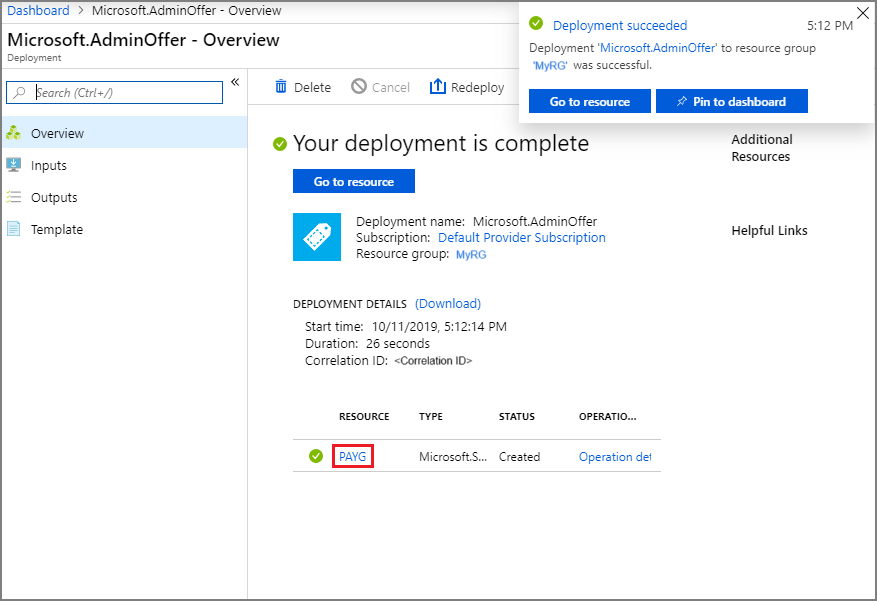Implantação de oferta concluída no portal de administração do Azure Stack Hub