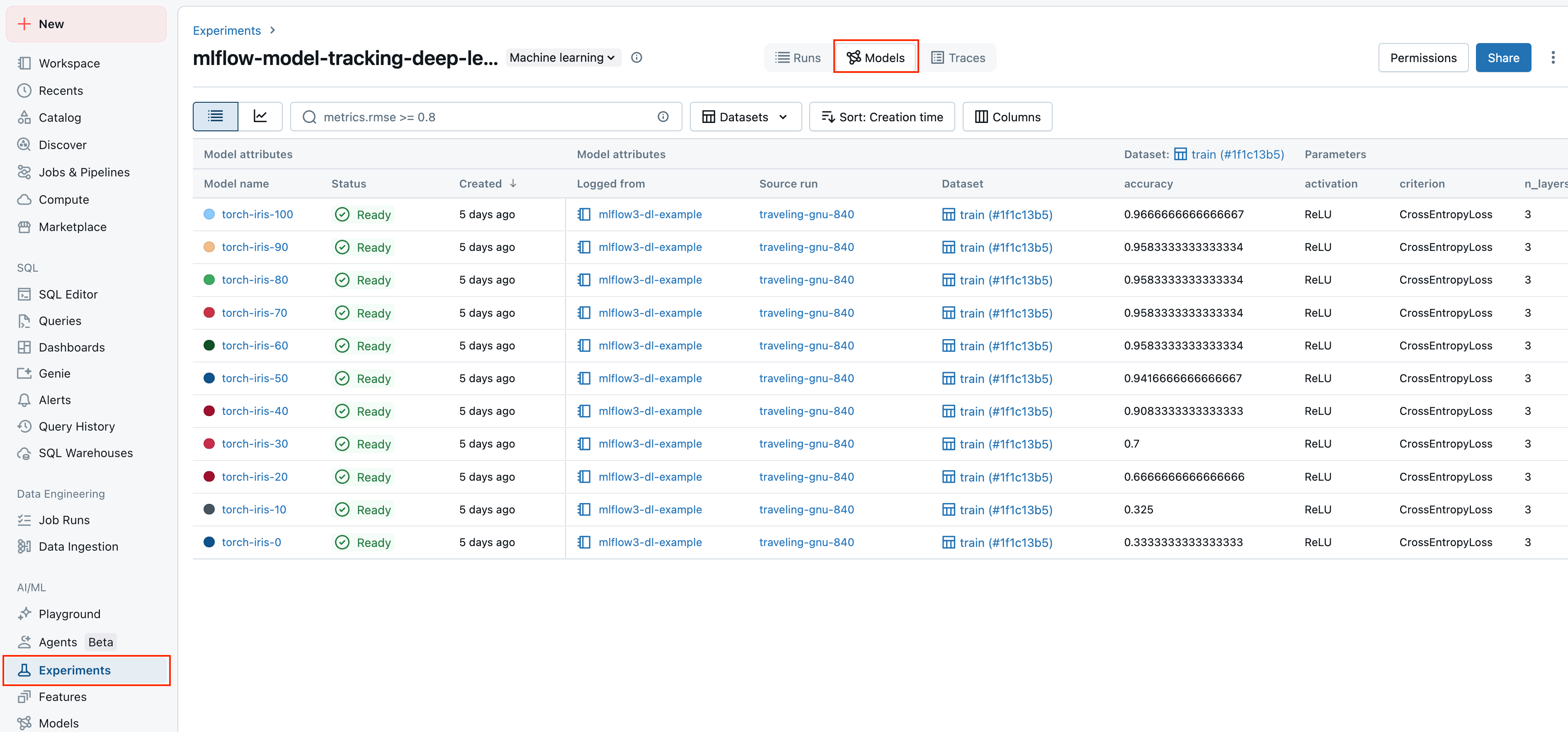 Interface de rastreamento de modelo.