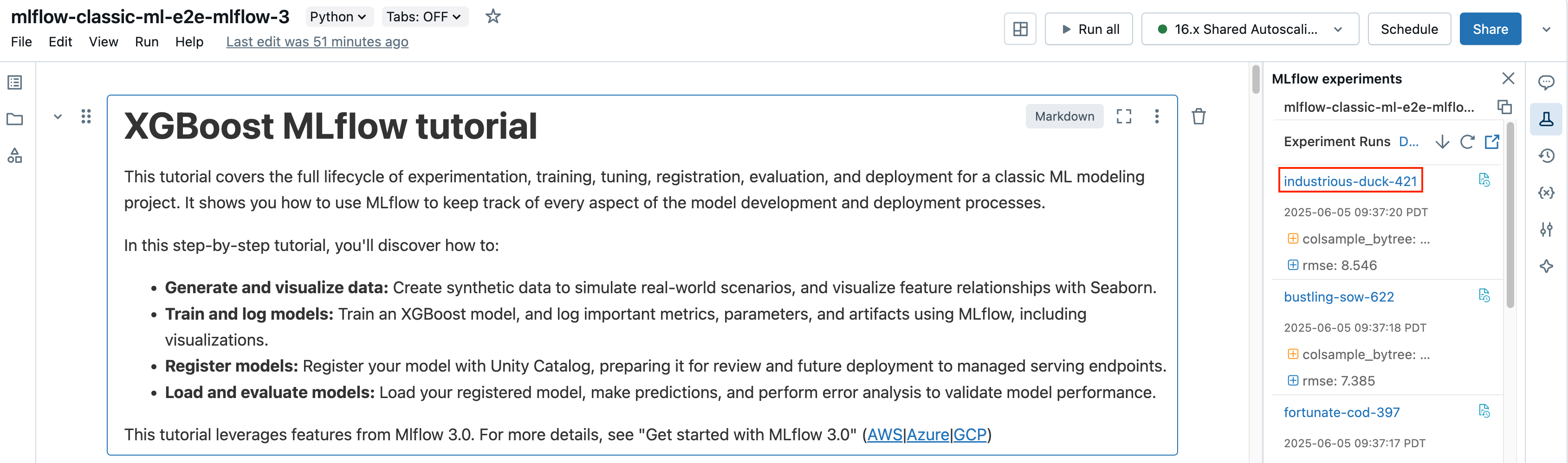 Abrir execução de experimento a partir do bloco de anotações.