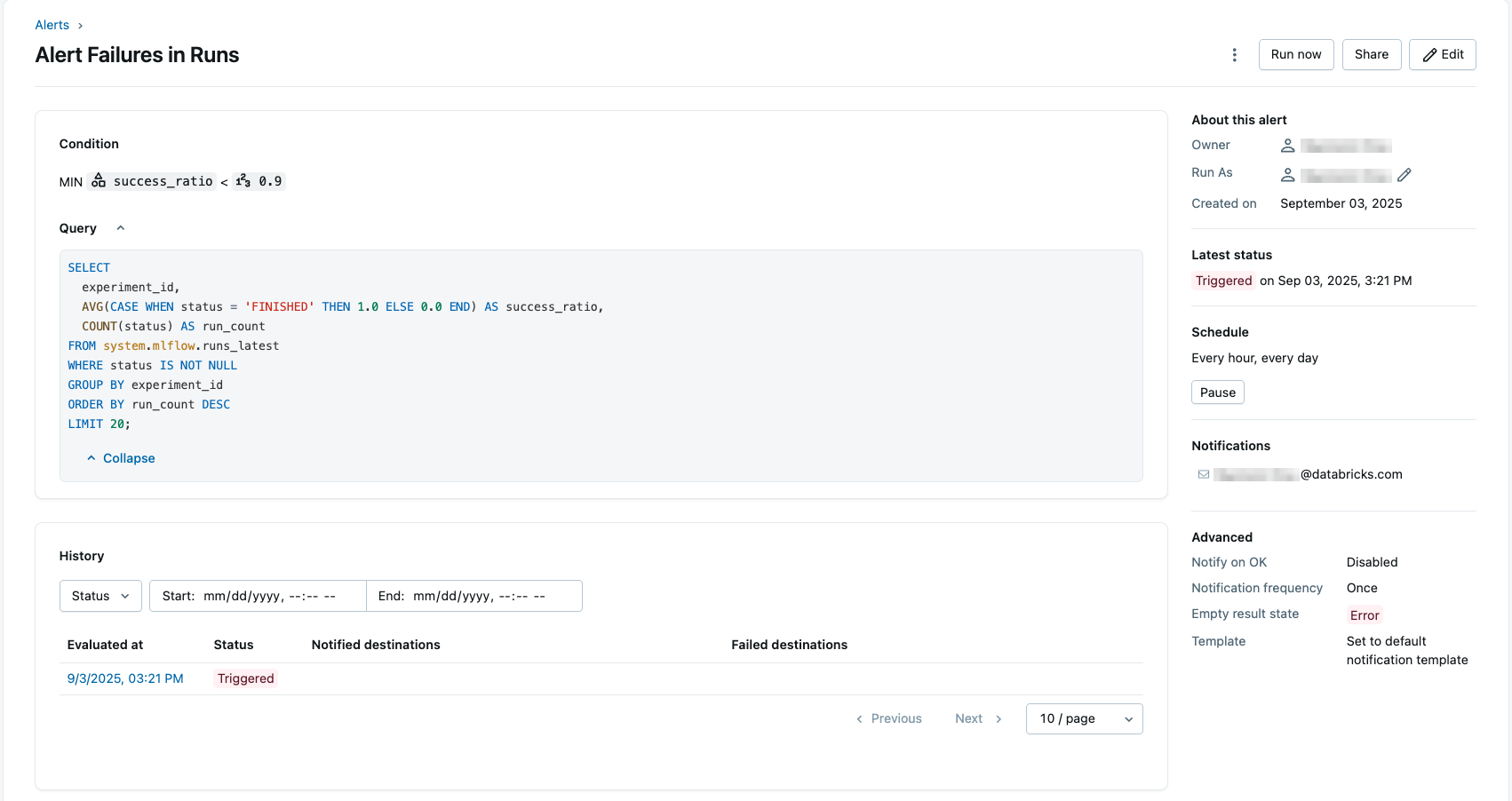 Configuração de alerta SQL