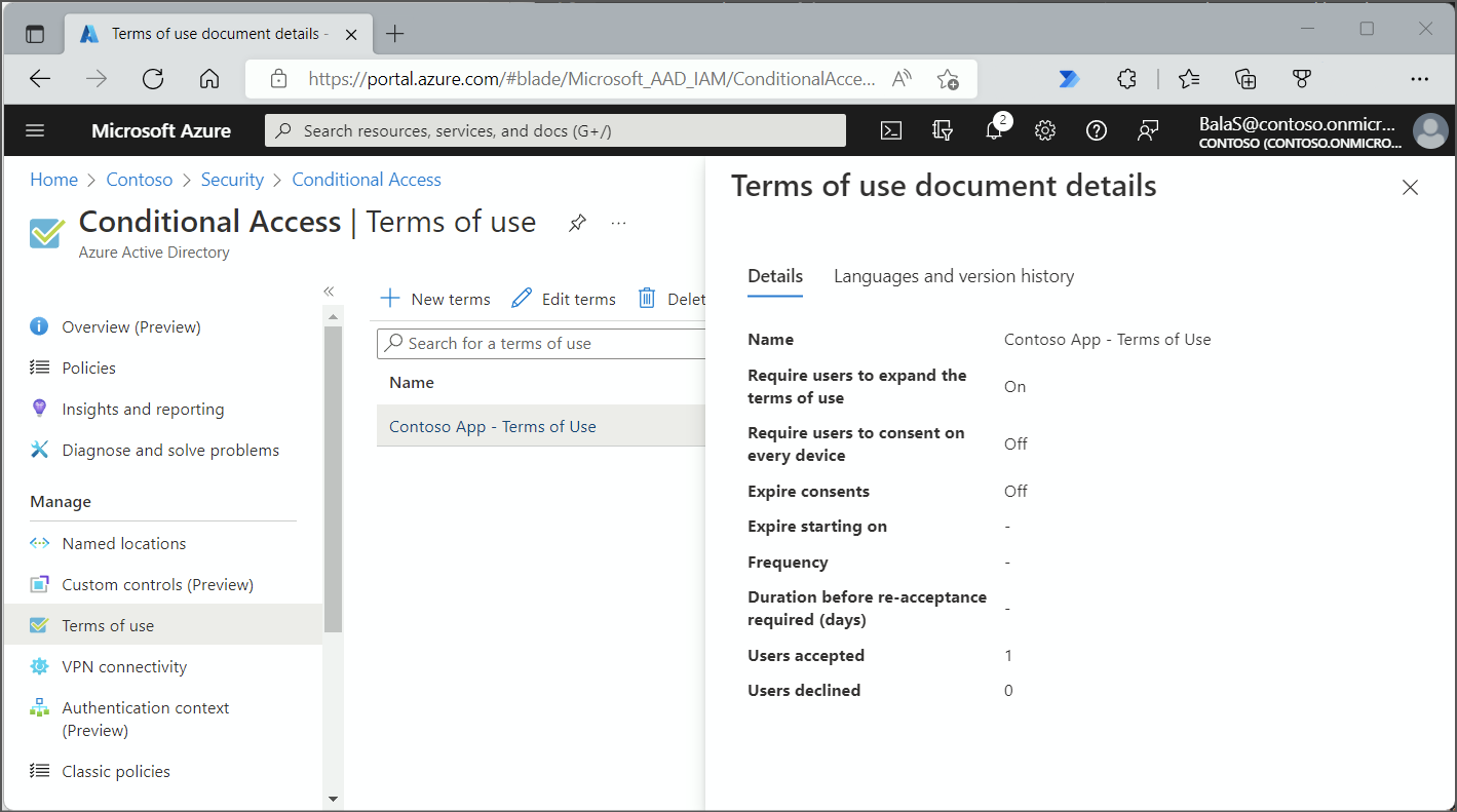 Uma captura de tela mostrando a folha de termos de uso listando o número de usuários aceitos e recusados.