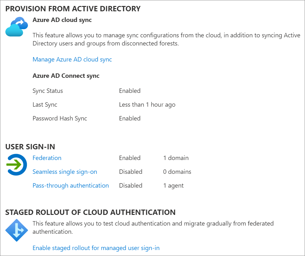 Verificar as configurações atuais do Microsoft Entra Connect