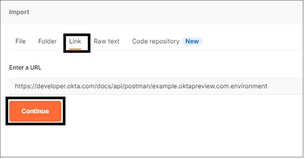 Screenshot that shows the link to import.