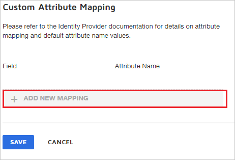 Captura de ecrã da IU do Mapeamento de Atributos Personalizados.