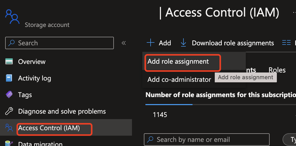 Captura de ecrã do ecrã de atribuição de função na Azure portal.