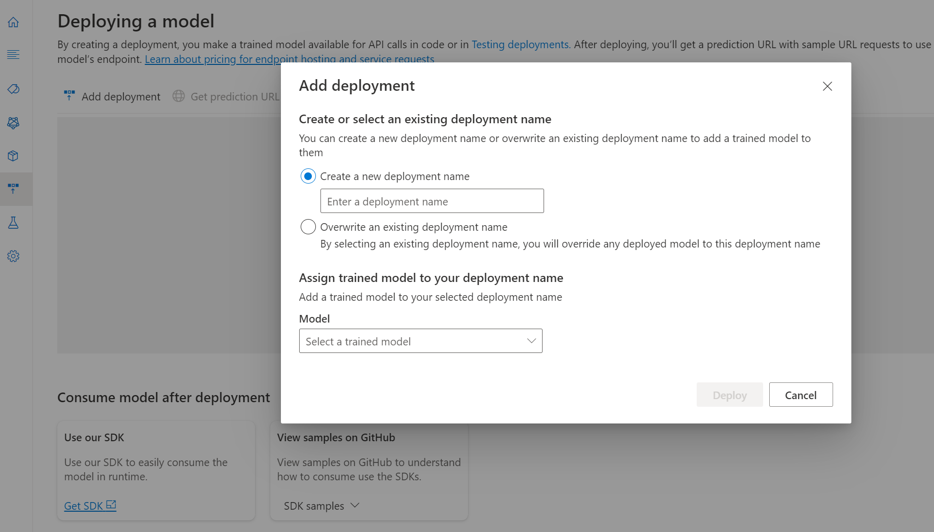 Uma captura de tela mostrando a tela de implantação