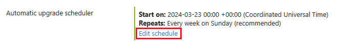 Captura de ecrã que mostra a opção para editar um horário no portal Azure.