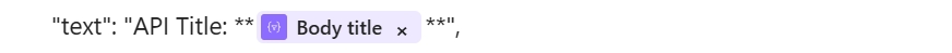 Captura de ecrã que mostra um valor gerado dinamicamente para o título do corpo da mensagem no esquema da mensagem.