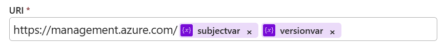 Captura de ecrã que mostra o valor correto para a definição de URI na Azure portal.