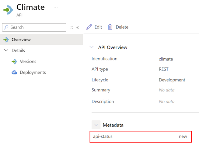  Captura de ecrã do registo atualizado da API no Azure portal.