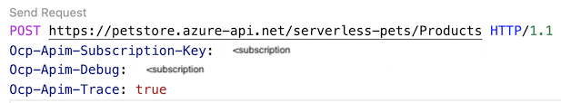 Captura de tela do envio de uma solicitação de teste no Visual Studio Code.