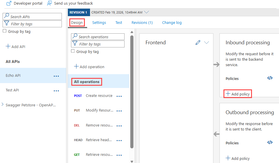 Adicionar política no Gerenciamento de API