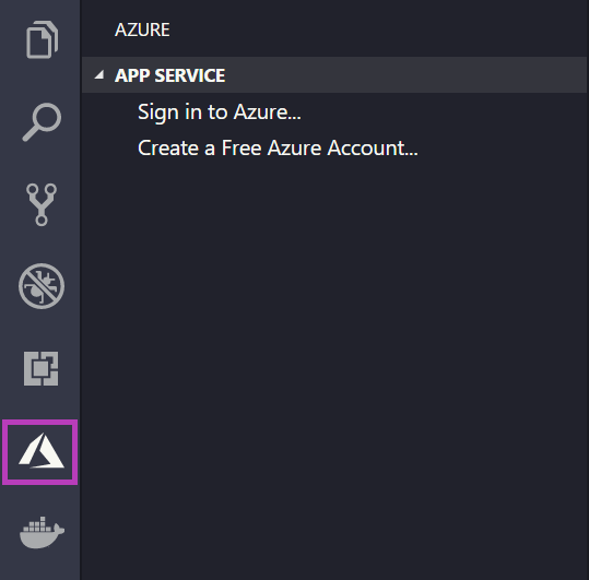 Captura de ecrã a mostrar a entrada no Azure no Visual Studio Code.