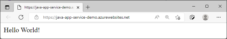Screenshot da aplicação Java SE da amostra em execução em Azure, mostrando 'Hello World!'.