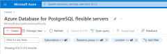 Uma imagem que mostra a localização do botão Criar na página Base de Dados do Azure para PostgreSQL servidores na portal do Azure.
