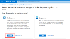 Uma imagem que mostra a localização do botão 'Criar Servidor Flexível' na página de opção de implementação Base de Dados do Azure para PostgreSQL na portal do Azure.