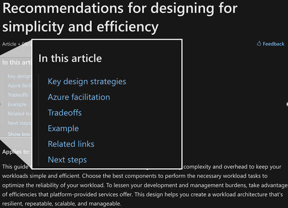 Captura de ecrã que mostra os guias de recomendação do framework de Well-Architected.