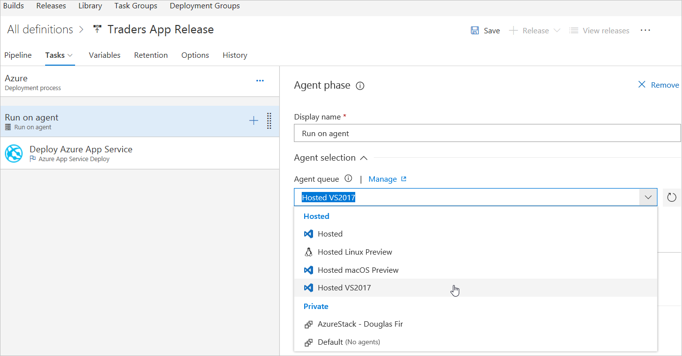 Definir fila de agentes para o ambiente hospedado na nuvem do Azure nos Serviços de DevOps do Azure
