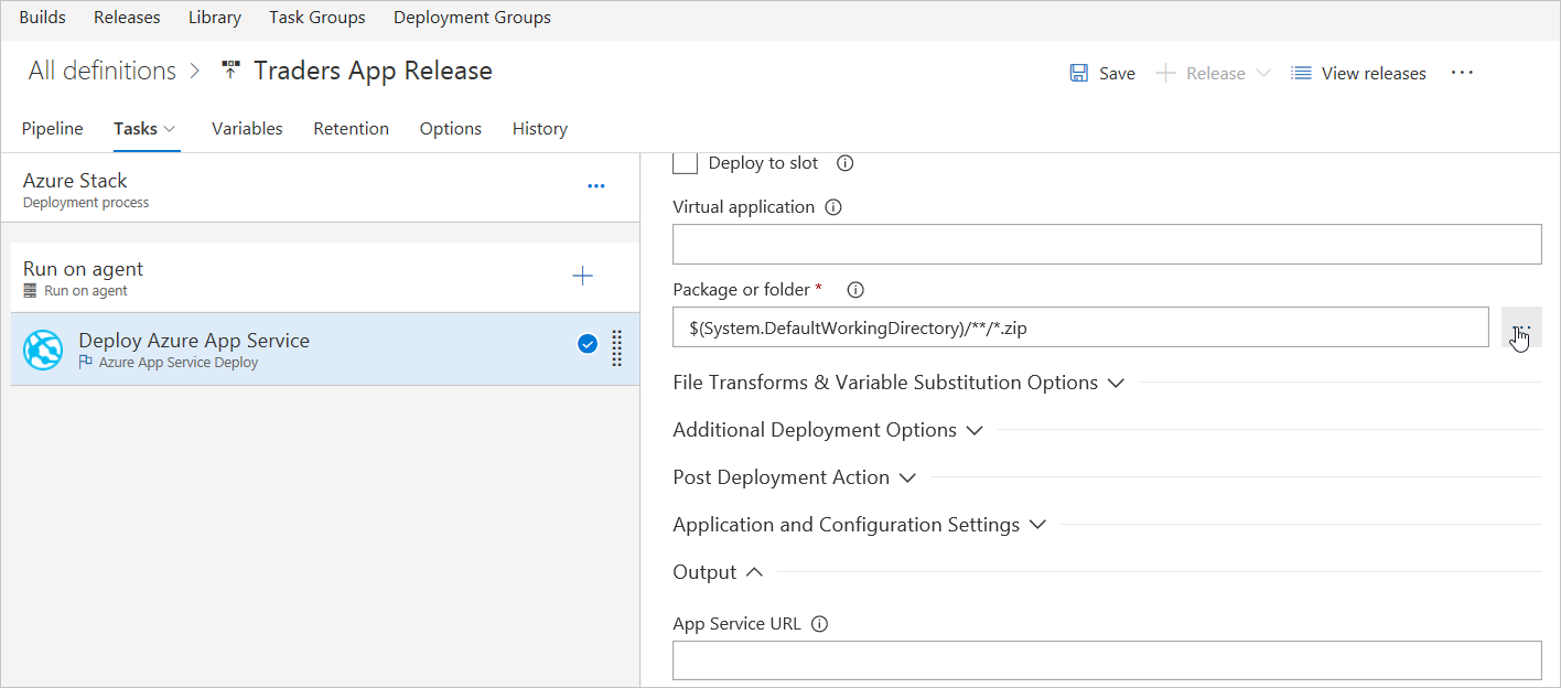 Selecionar pasta para Implantação do Serviço de Aplicativo do Azure nos Serviços de DevOps do Azure