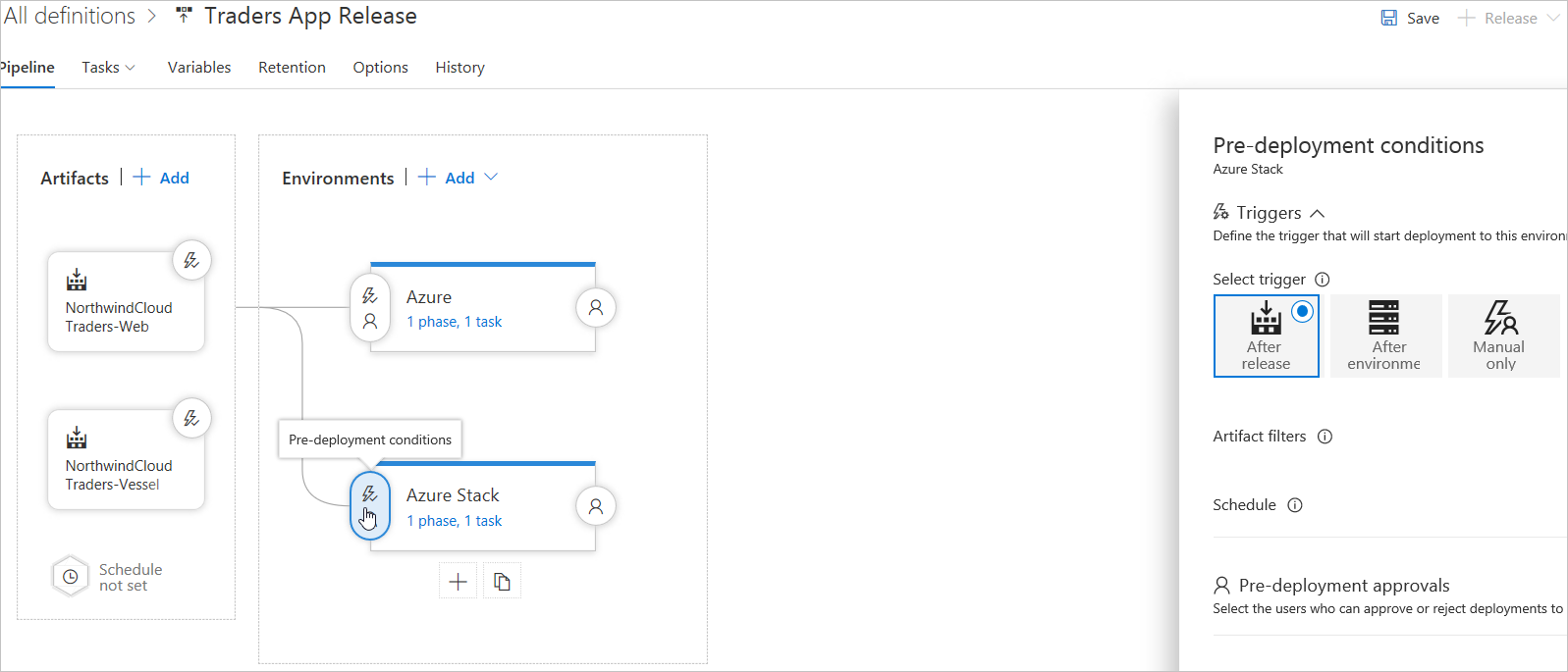 Selecionar condições de pré-implantação nos Serviços de DevOps do Azure