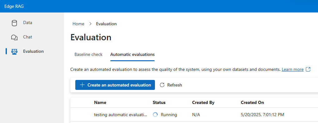 A captura de tela mostra os resultados de uma avaliação automática, incluindo métricas e detalhes da avaliação.
