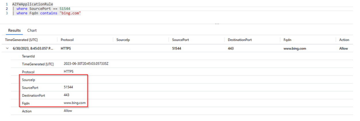 Captura de tela mostrando as informações de AZFWApplicationRule.